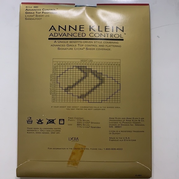 NWT Anne Klein Style 980 advanced control girdle top pantyhose true black new - Picture 4 of 6